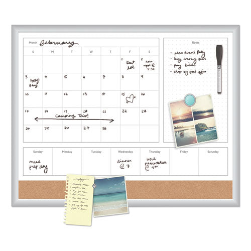 4n1 Magnetic Dry Erase Combo Board, One Month, 24 X 18, White/natural Surface, Silver Aluminum Frame