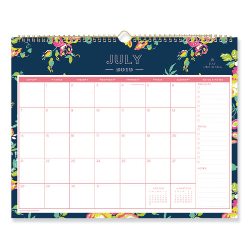Day Designer Peyton Academic Wall Calendar, Floral Artwork, 15 X 12, White/navy Sheets, 12-month (july-june): 2022-2023