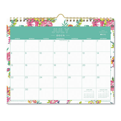 Day Designer Peyton Academic Wall Calendar, Floral Artwork, 15 X 12, White/navy Sheets, 12-month (july-june): 2022-2023