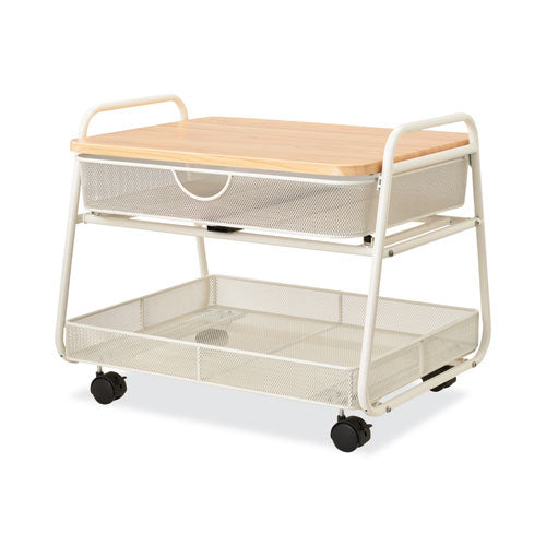 Onyx Under Desk Machine Stand, Metal, 1 Shelf, 1 Drawer, 1 Bin, 100 Lb Capacity, 21" X 16" X 17.5", White