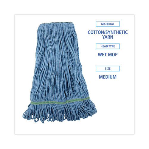 Super Loop Wet Mop Head, Cotton/synthetic Fiber, 1" Headband, Medium Size, Blue