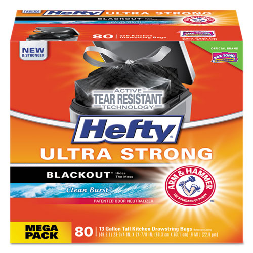 Ultra Strong Blackout Tall-kitchen Drawstring Bags, 13 Gal, 0.9 Mil, 23.75" X 24.88", Black, 80 Bags/box, 3 Boxes/carton