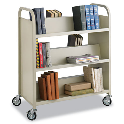 Steel Double-sided Book Cart, Metal, 6 Shelves, 300 Lb Capacity, 36" X 18.5" X 43.5", Sand