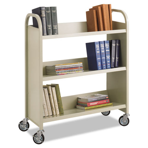 Steel Double-sided Book Cart, Metal, 6 Shelves, 300 Lb Capacity, 36" X 18.5" X 43.5", Sand