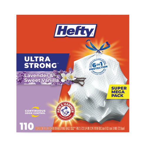 Hefty Ultra Strong Scented Tall White Kitchen Bags 13 Gal 0.9 Mil 23.75"x24.88" White 110 Bags/box 3 Boxes/Case
