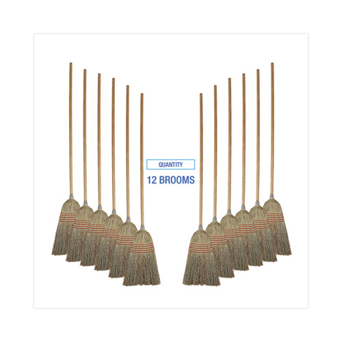 Parlor Broom, Corn Fiber Bristles, 55" Overall Length, Natural, 12/carton