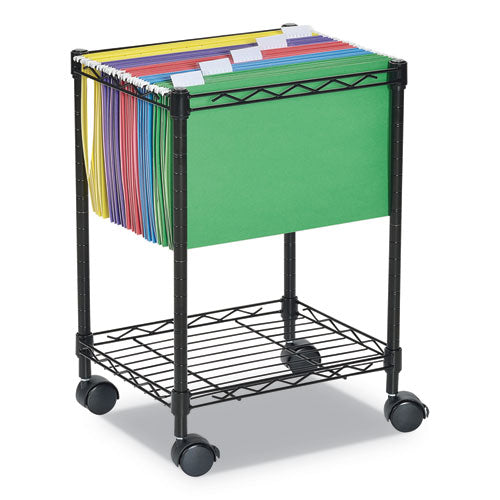 One-tier File Cart For Side-to-side Filing, Metal, 1 Shelf, 1 Bin, 24" X 14" X 21", Black