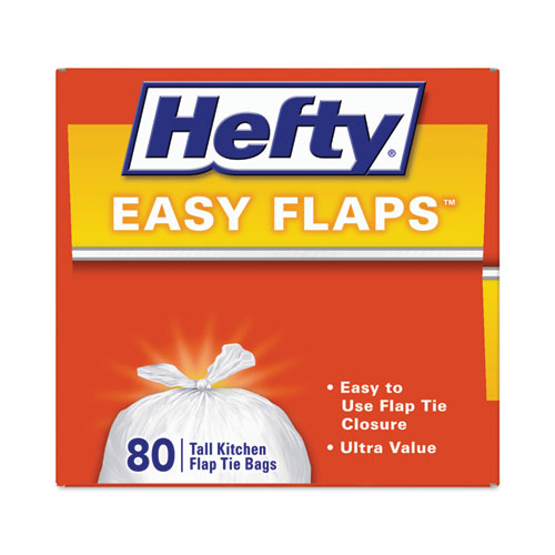 Hefty Easy Flaps Trash Bags 13 Gal 0.69 Mil 23.75"x28" White 80 Bags/box 3 Boxes/Case