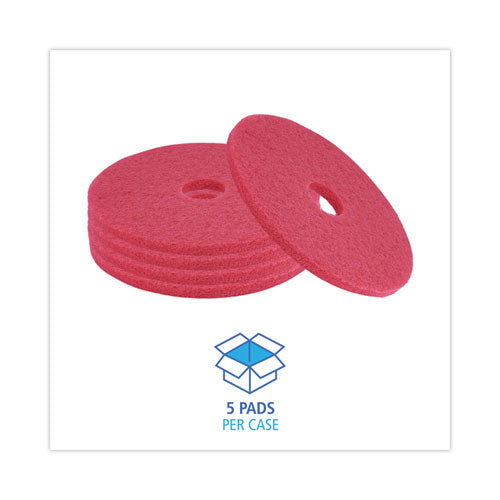 Buffing Floor Pads, 17" Diameter, Red, 5/carton