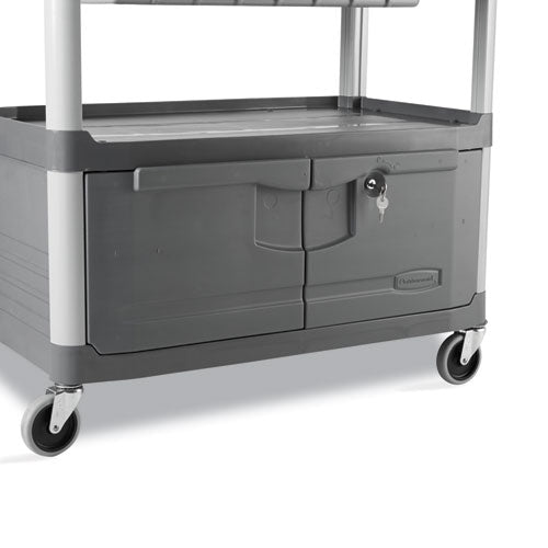 Xtra Instrument Cart With Locking Storage Area, Plastic, 3 Shelves, 300 Lb Capacity, 20" X 40.63" X 37.8", Gray