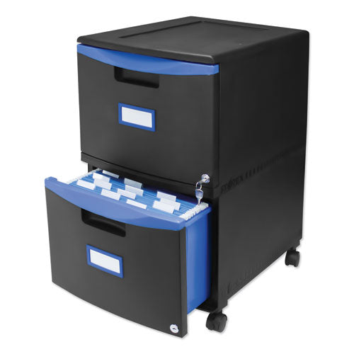 Two-drawer Mobile Filing Cabinet, 2 Legal/letter-size File Drawers, Black/blue, 14.75" X 18.25" X 26"