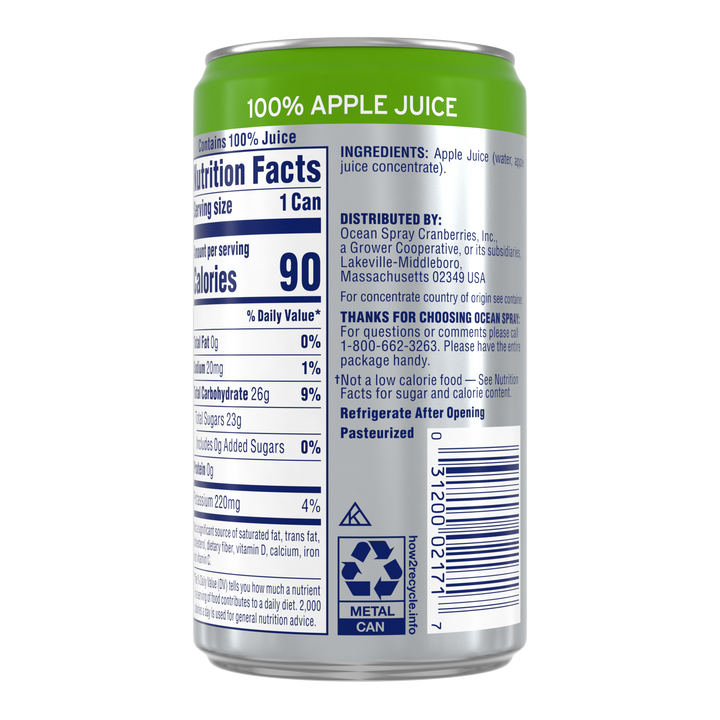 Ocean Spray 100% Apple Juice-7.2 fl oz.-24/Case