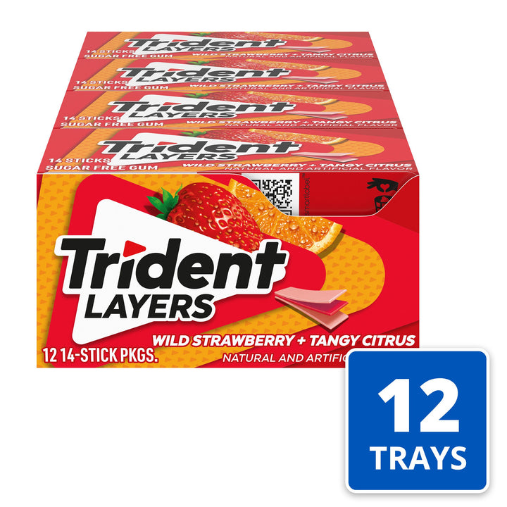 Trident Layers-Sugar Free-Wild Strawberry/Tangy Citrus Gum-14 Count-12/Box-12/Case