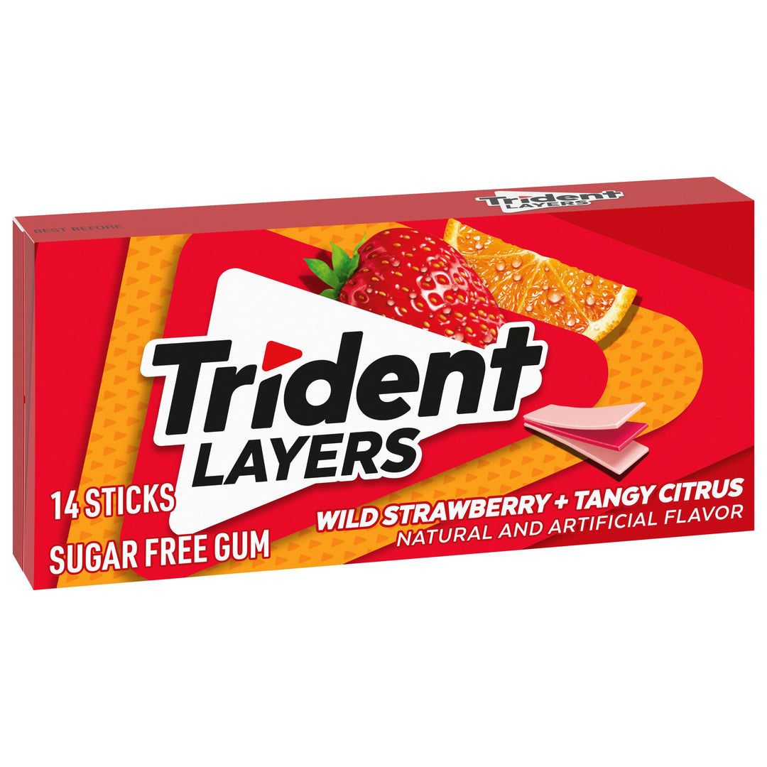 Trident Layers-Sugar Free-Wild Strawberry/Tangy Citrus Gum-14 Count-12/Box-12/Case