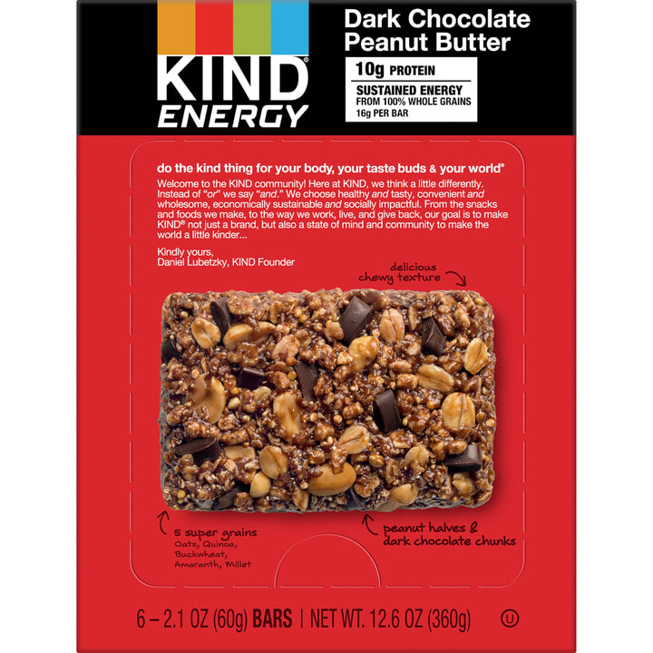 Kind Snacks Energy Dark Chocolate Peanut Butter Bar-5 Count-1/Case