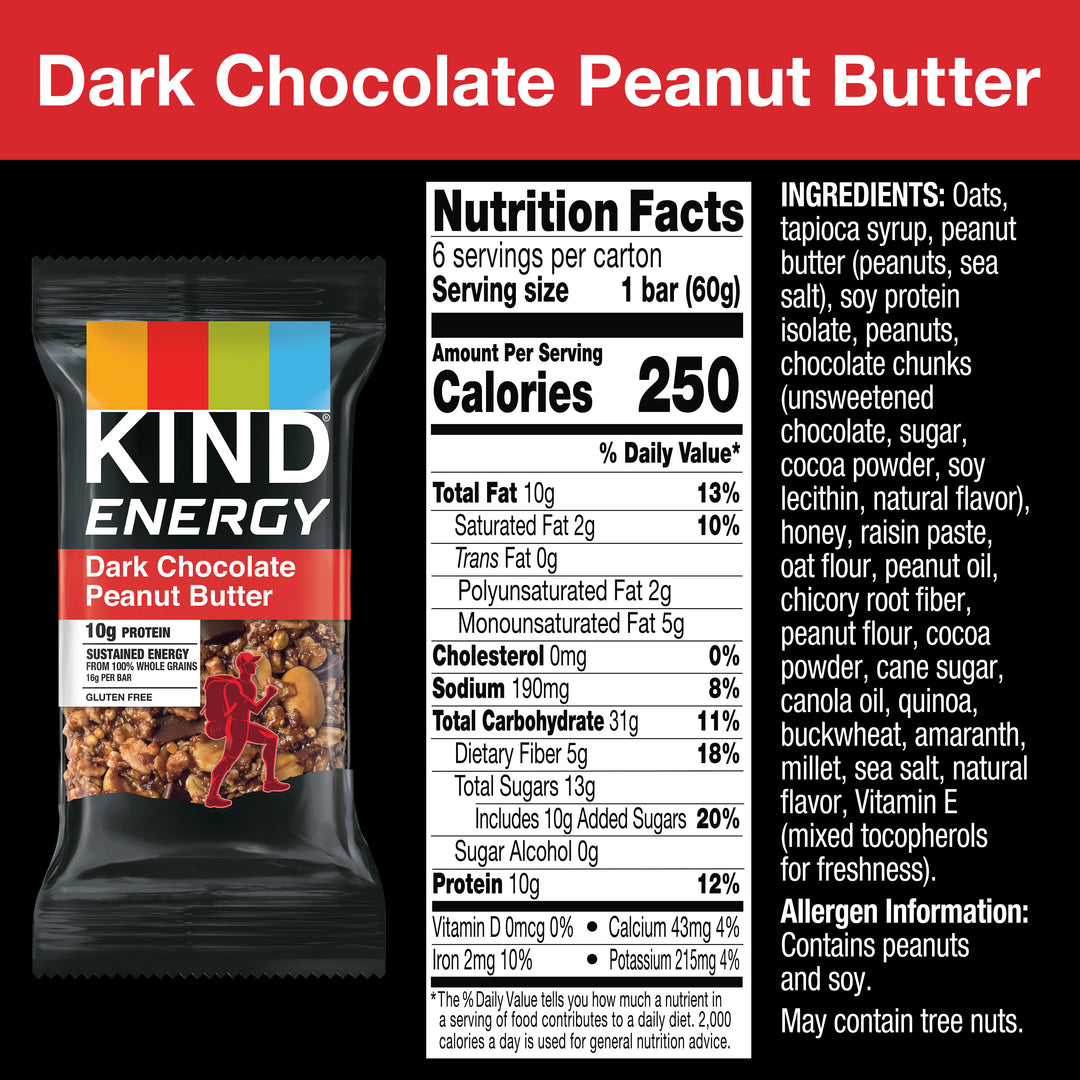 Kind Snacks Energy Dark Chocolate Peanut Butter Bar-5 Count-1/Case