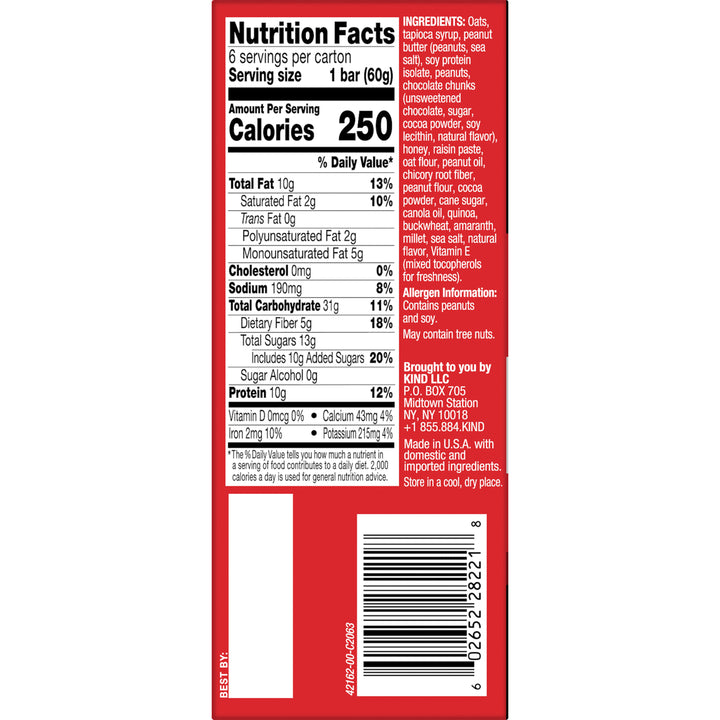 Kind Snacks Energy Dark Chocolate Peanut Butter Bar-5 Count-1/Case