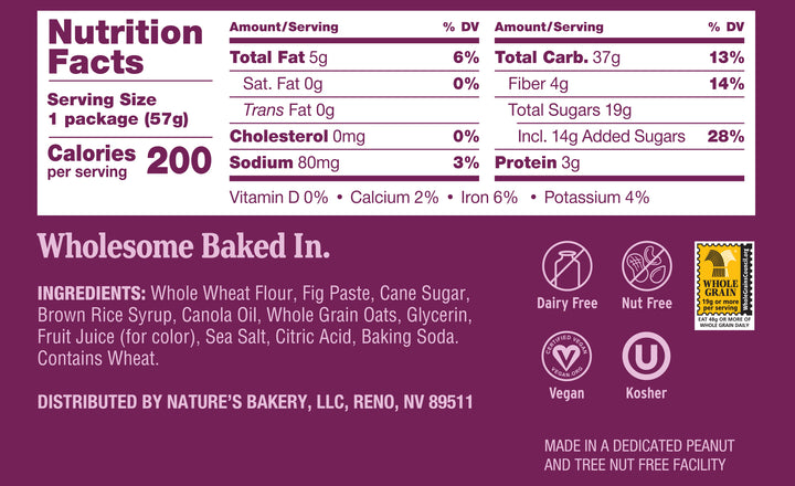 Nature's Bakery Plain Fig Whole Wheat-2 oz.-12/Box-7/Case
