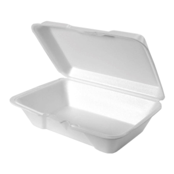 Genpak 9.19 Inch X 6.5 Inch X 2.875 Inch White Large Deep All Purpose Foam Hinged Container-100 Each-100/Box-2/Case