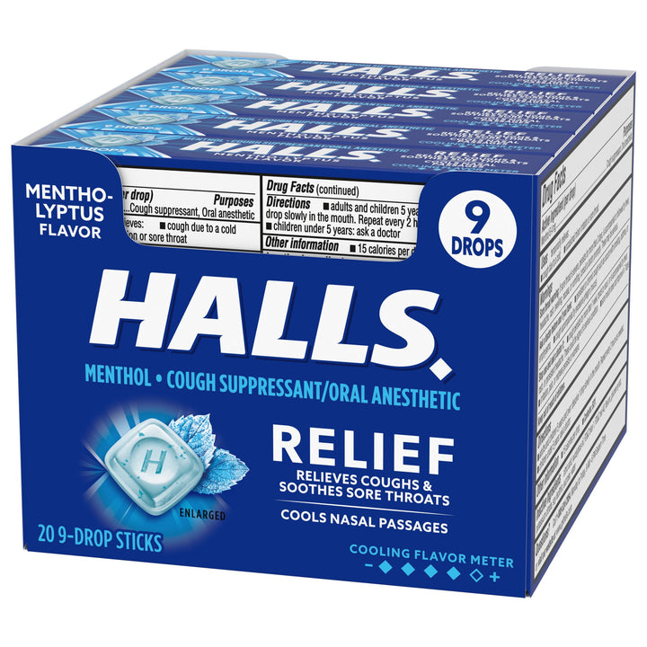 Halls Menthol Eucalyptus Cough Drops-9 Count-20/Box-24/Case