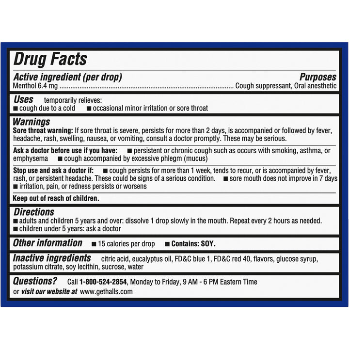 Halls Menthol Eucalyptus Cough Drops-9 Count-20/Box-24/Case