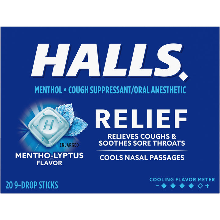Halls Menthol Eucalyptus Cough Drops-9 Count-20/Box-24/Case