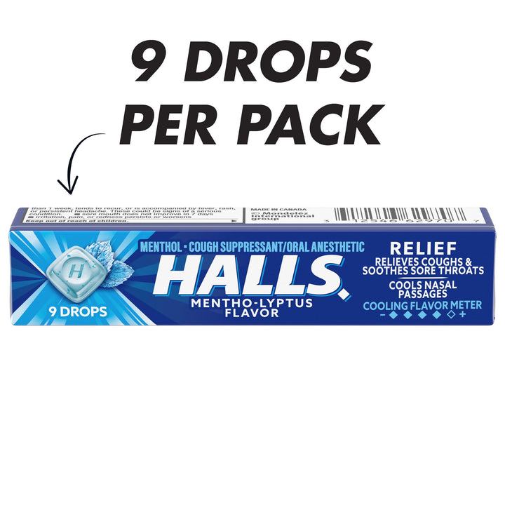 Halls Menthol Eucalyptus Cough Drops-9 Count-20/Box-24/Case