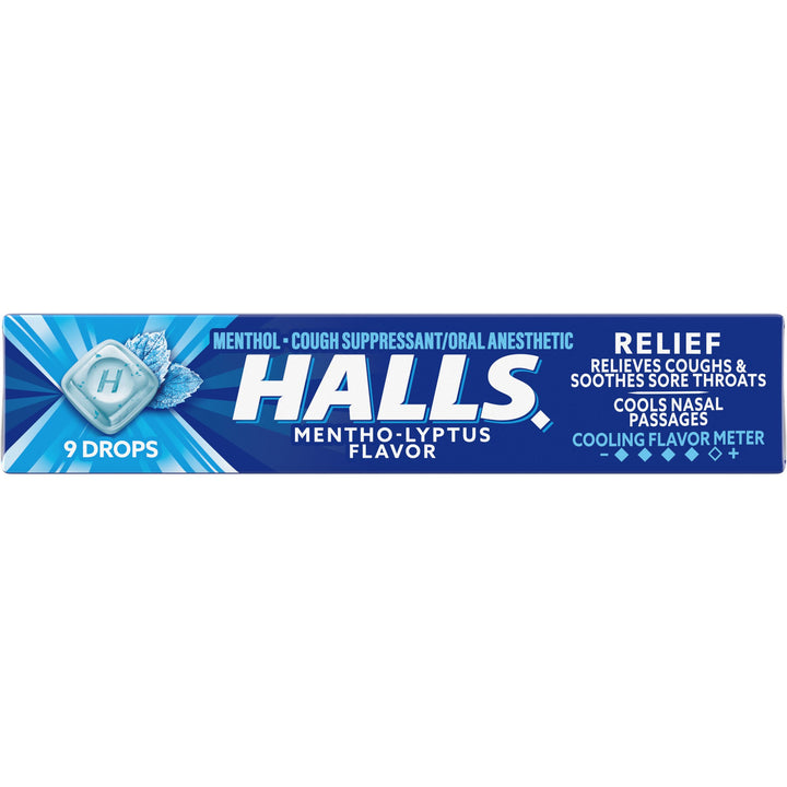 Halls Menthol Eucalyptus Cough Drops-9 Count-20/Box-24/Case