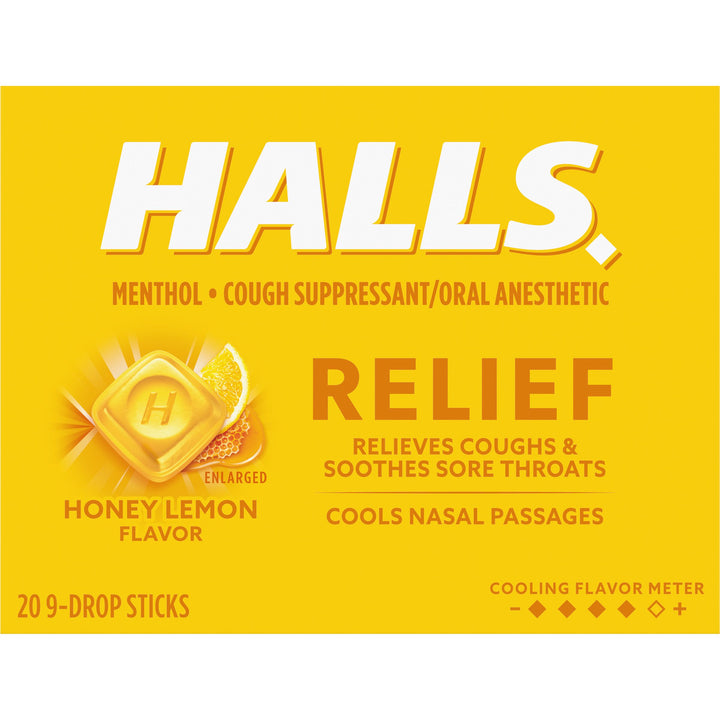 Halls Stick Honey Lemon Cough Drops-9 Count-20/Box-24/Case