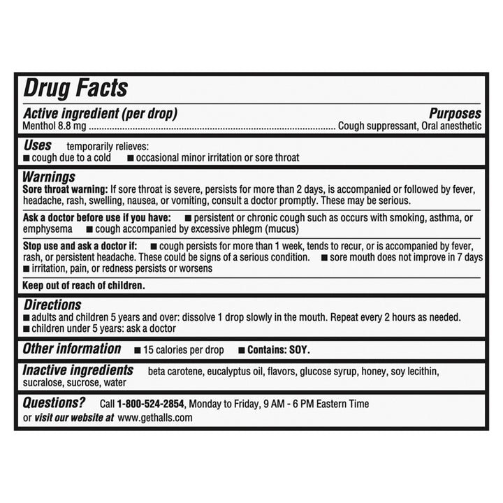 Halls Stick Honey Lemon Cough Drops-9 Count-20/Box-24/Case