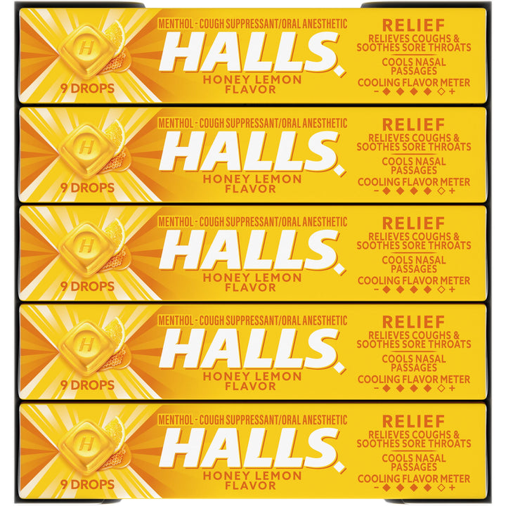 Halls Stick Honey Lemon Cough Drops-9 Count-20/Box-24/Case
