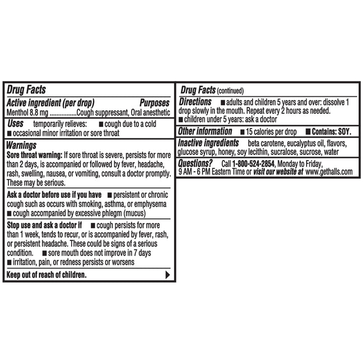 Halls Stick Honey Lemon Cough Drops-9 Count-20/Box-24/Case