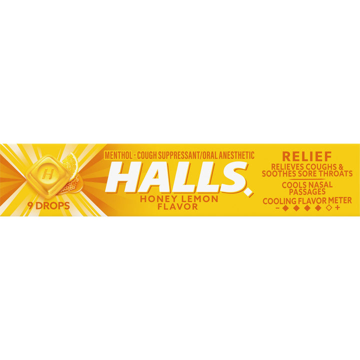 Halls Stick Honey Lemon Cough Drops-9 Count-20/Box-24/Case