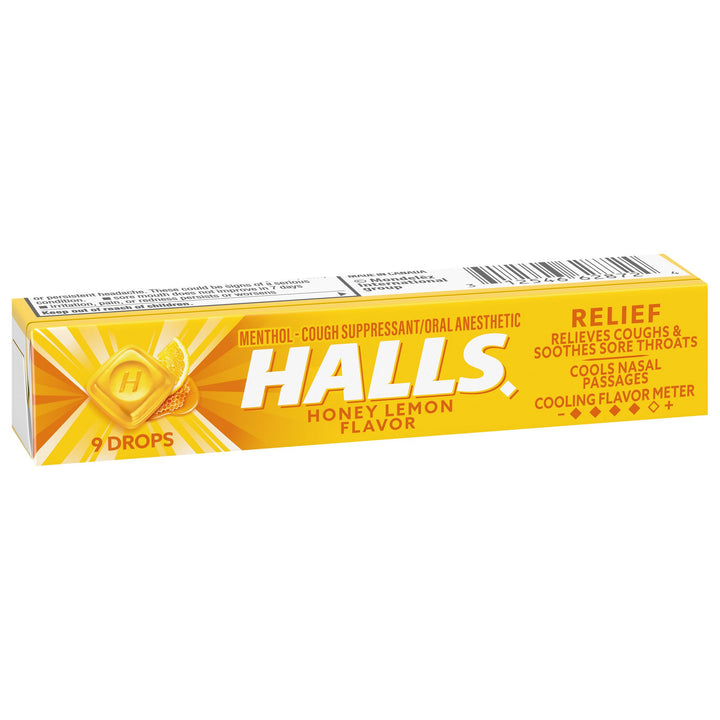 Halls Stick Honey Lemon Cough Drops-9 Count-20/Box-24/Case