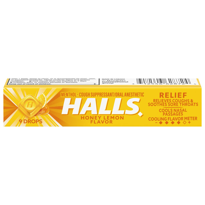 Halls Stick Honey Lemon Cough Drops-9 Count-20/Box-24/Case