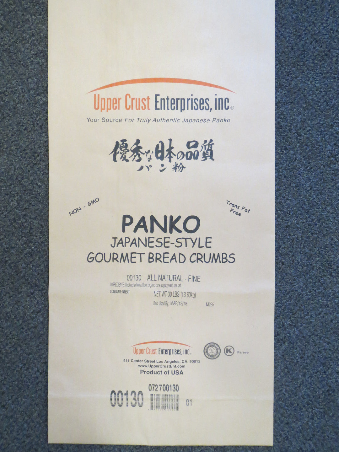 Upper Crust Enterprises All Natural Non-Gmo Panko Fine Grind Bread Crumbs-30 lb.-1/Case