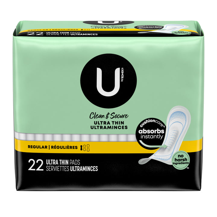 U By Kotex Premium Ultra Thin Regular Pads-22 Count-8/Case