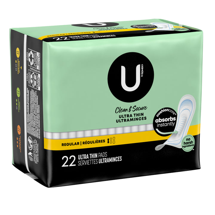 U By Kotex Premium Ultra Thin Regular Pads-22 Count-8/Case