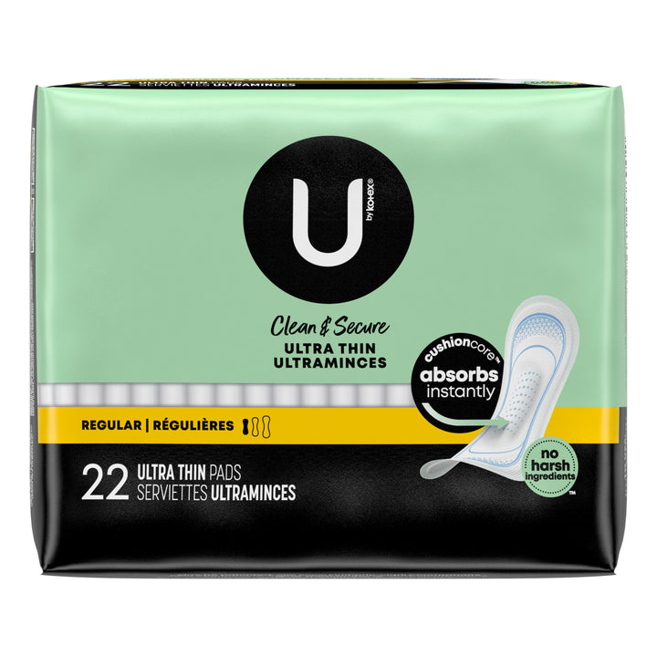 U By Kotex Premium Ultra Thin Regular Pads-22 Count-8/Case