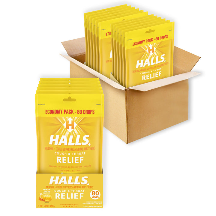 Halls Honey Lemon Cough Drops-80 Count-6/Box-2/Case