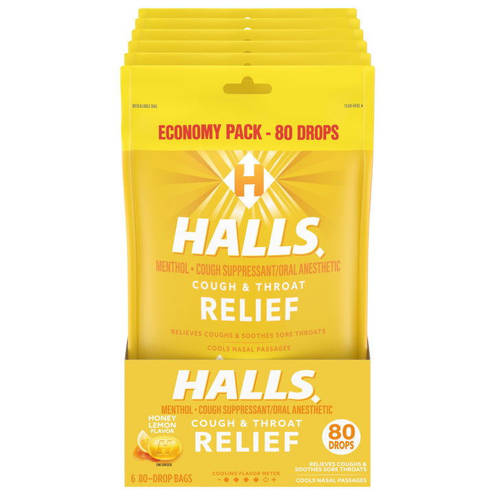 Halls Honey Lemon Cough Drops-80 Count-6/Box-2/Case