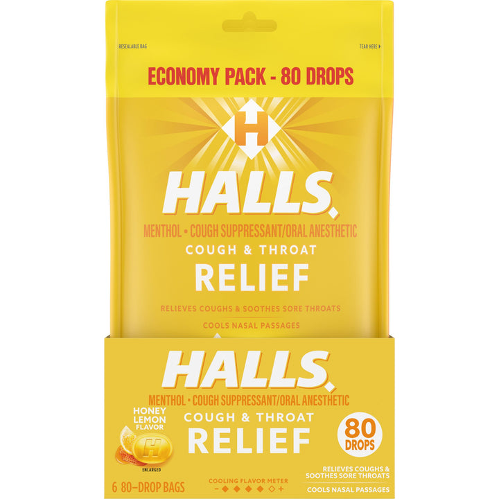 Halls Honey Lemon Cough Drops-80 Count-6/Box-2/Case