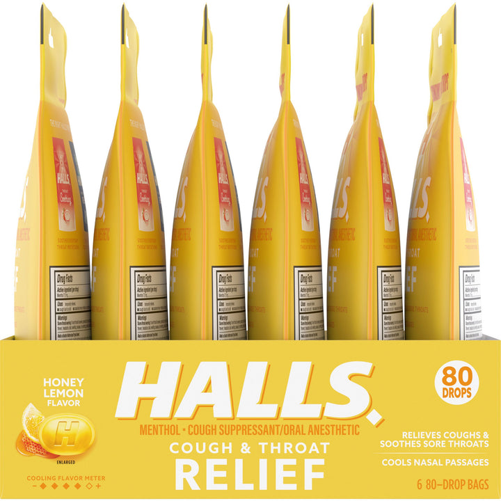 Halls Honey Lemon Cough Drops-80 Count-6/Box-2/Case