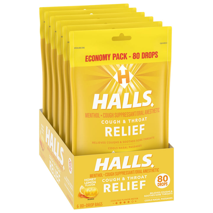 Halls Honey Lemon Cough Drops-80 Count-6/Box-2/Case