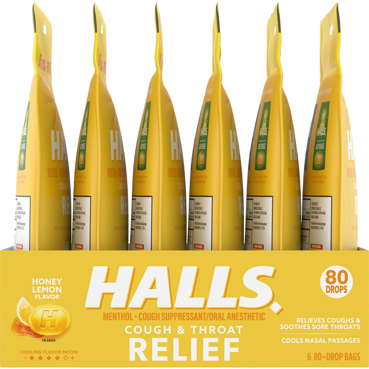 Halls Honey Lemon Cough Drops-80 Count-6/Box-2/Case