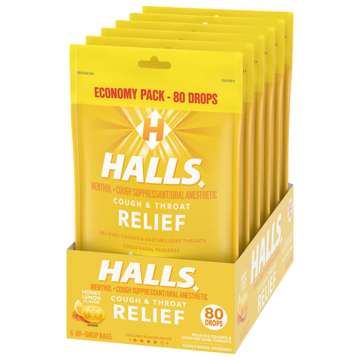 Halls Honey Lemon Cough Drops-80 Count-6/Box-2/Case