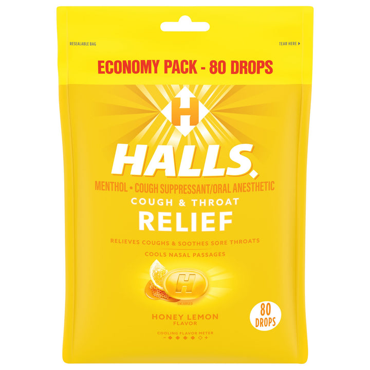Halls Honey Lemon Cough Drops-80 Count-6/Box-2/Case