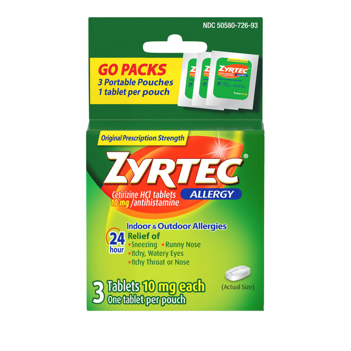 Zyrtec Allergy Tablets-3 Count-6/Box-12/Case