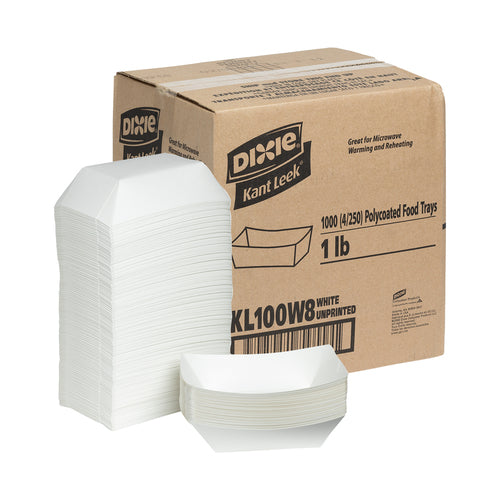 Kant Leek Dixie 1 Lb Polycoated White Food Tray-250 Count-4/Case