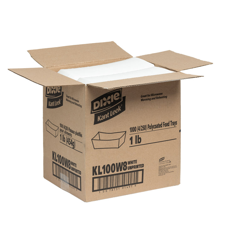 Kant Leek Dixie 1 Lb Polycoated White Food Tray-250 Count-4/Case